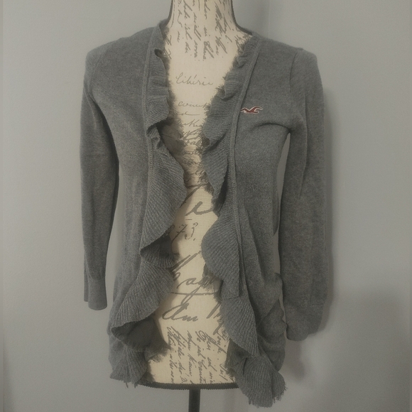 Hollister Sweaters - Hollister Charcoal Gray Ruffle Cardigan M (Fits Small)